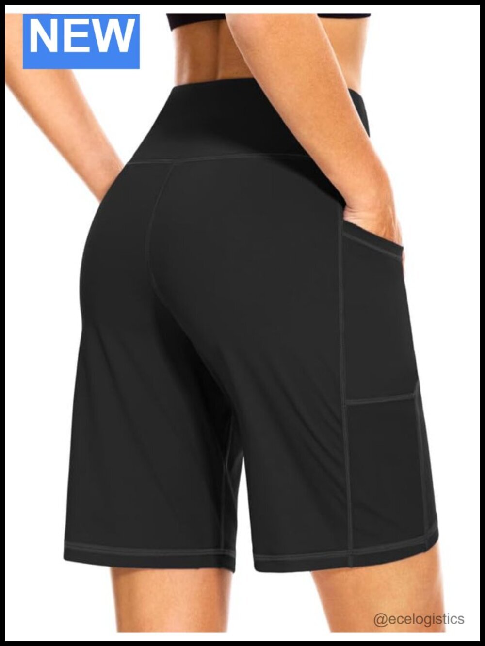High Waisted 9" Bermuda Shorts with Pockets Athletic Casual